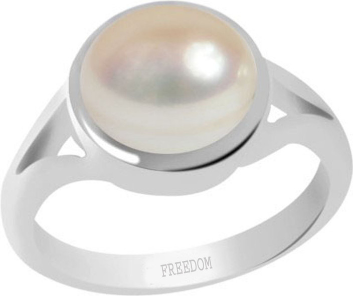 freedom Certified Pearl (Moti) Gemstone Ratti or Carat for Male  Female Sterling Silver Ring
