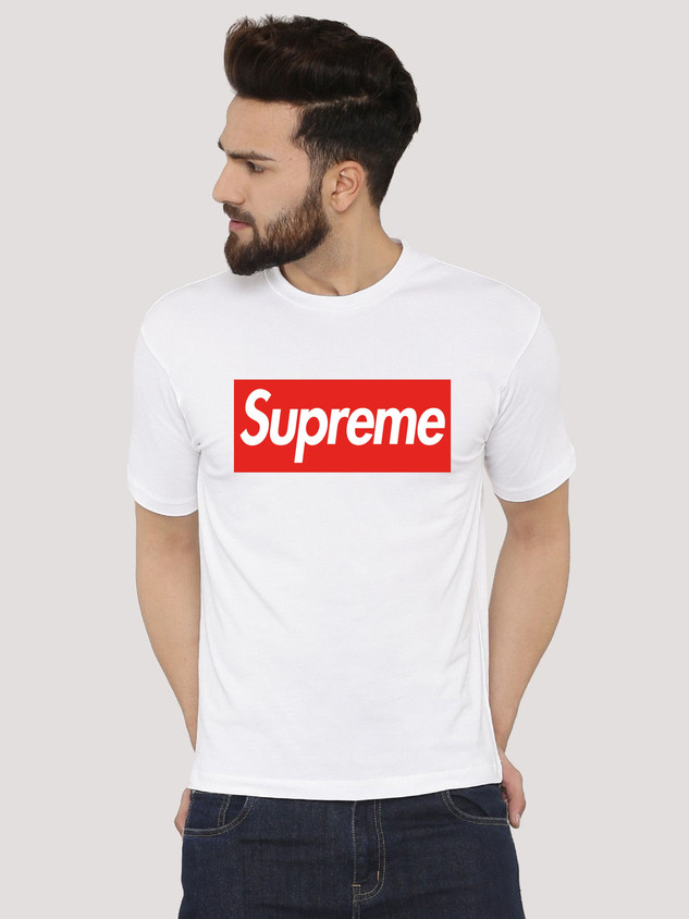 Supreme Typography Men Round Neck White T-Shirt - Buy