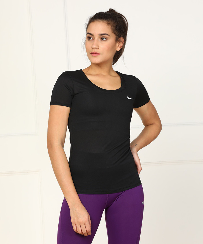 NIKE Solid Women Round Neck Black T-Shirt Buy Black NIKE Solid
