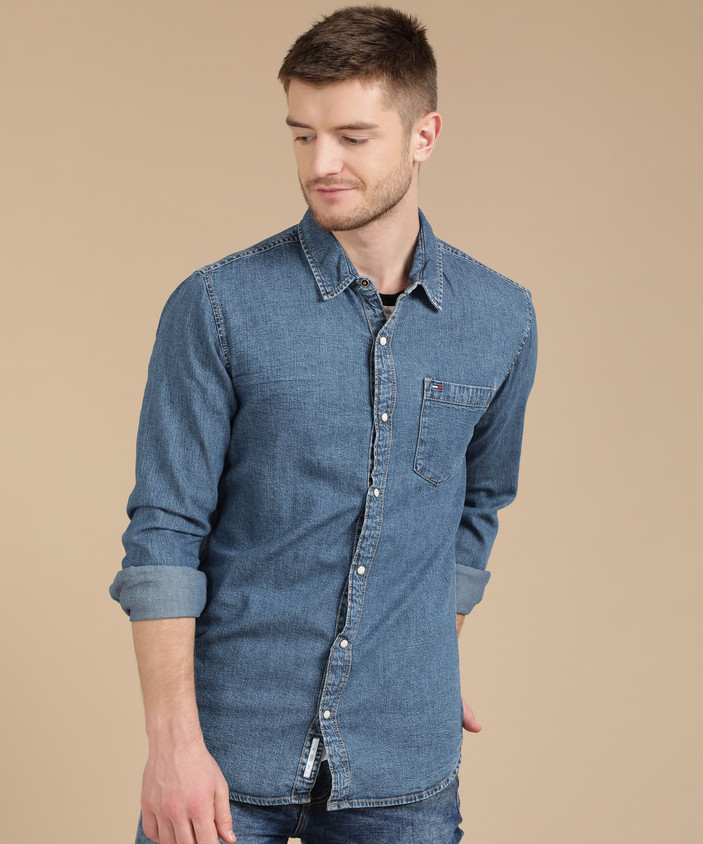 Denim Shirt Flipkart Top Jeans TOMMY HILFIGER Men Solid Casual