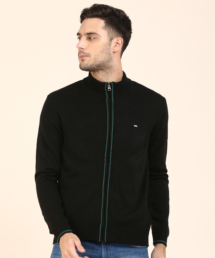 LEE Solid Crew Neck Casual Men Black Sweater