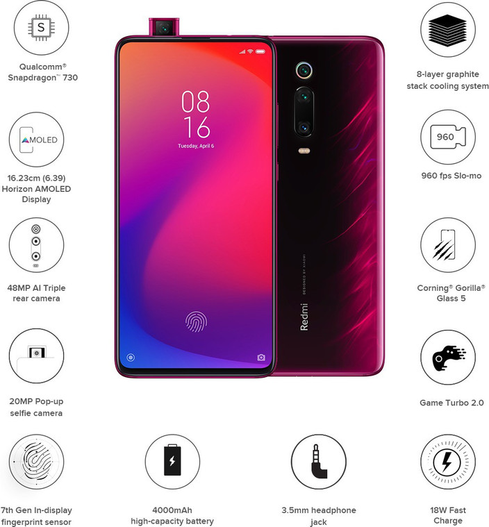 スマートフォン本体 Xiaomi Redmi K20 6GB 64GB Flame red Redmi K20 Smart Phone 64 GB 6 GB RAM, Flame Red