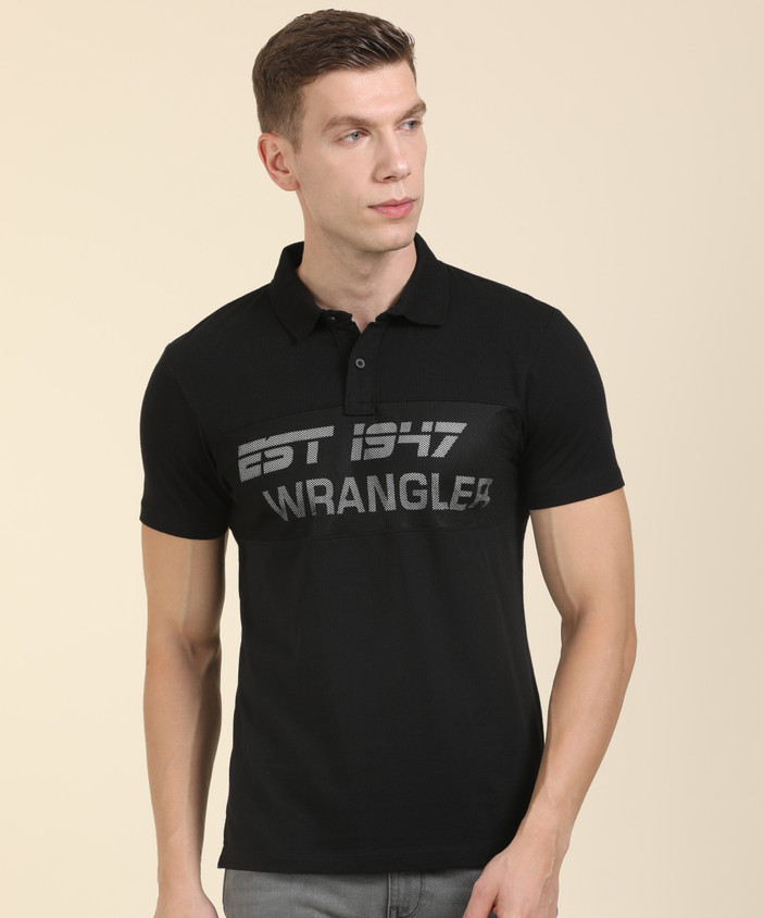 Wrangler Printed Men Polo Neck Black T-Shirt Buy Wrangler