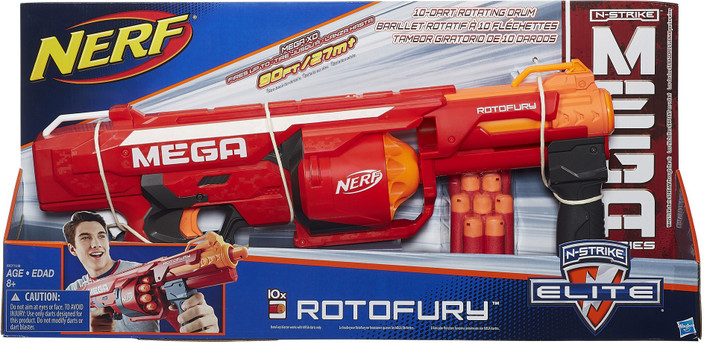 Nerf Mega RotoFury Blaster,10-Dart Rotating Drum,Pump Action  10 Darts Guns Darts