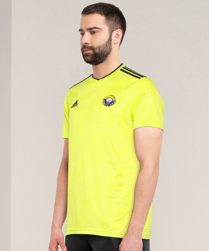 ADIDAS Real Kashmir FC Striped Men Round Neck Yellow T-Shirt