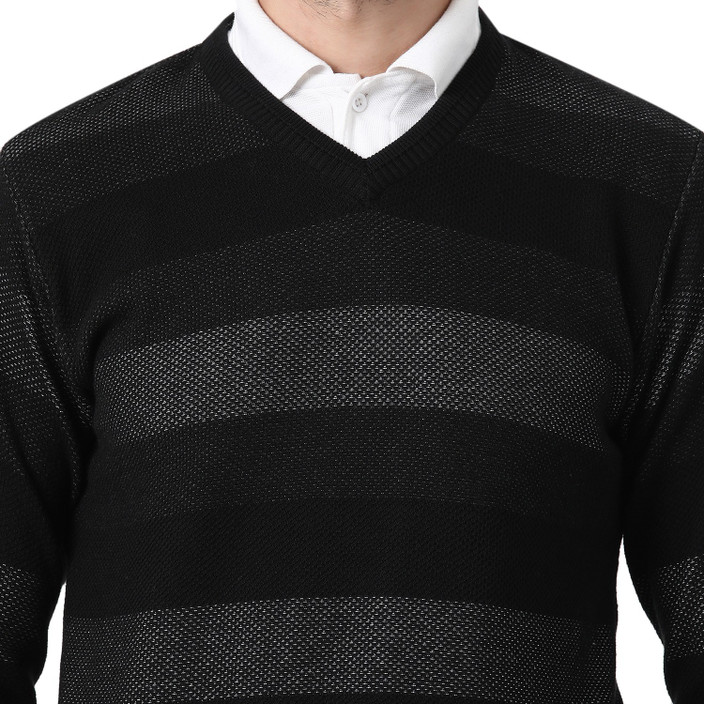 Monte Carlo Black V Neck Jumper Mens MONTE CARLO Striped, Woven V