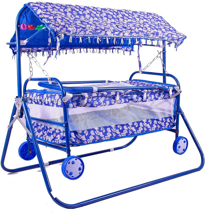 STEELOART Baby Cradle Cot Cum Stroller Blue Bassinet For Baby Boys