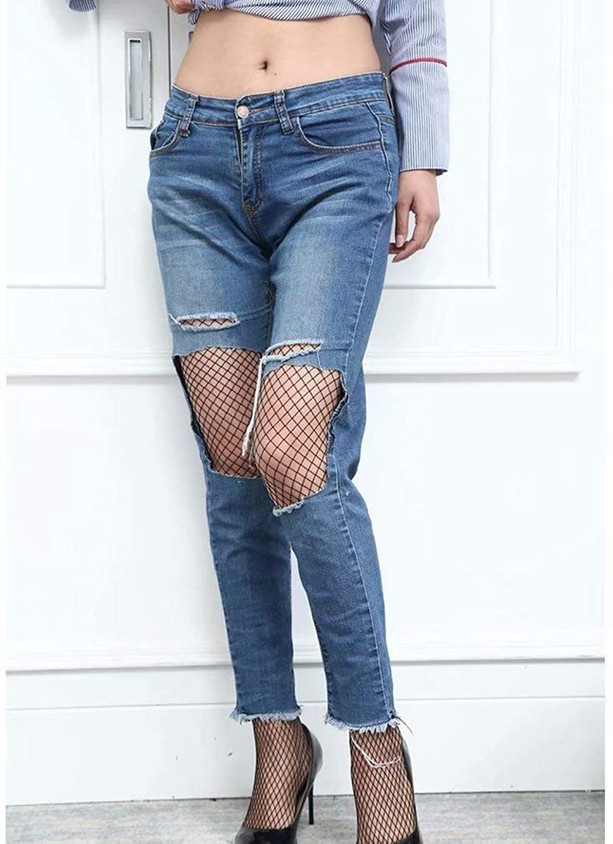 Crop Top Fishnet Tights Under Jeans Monki Fishnet Tights In Black ASOS