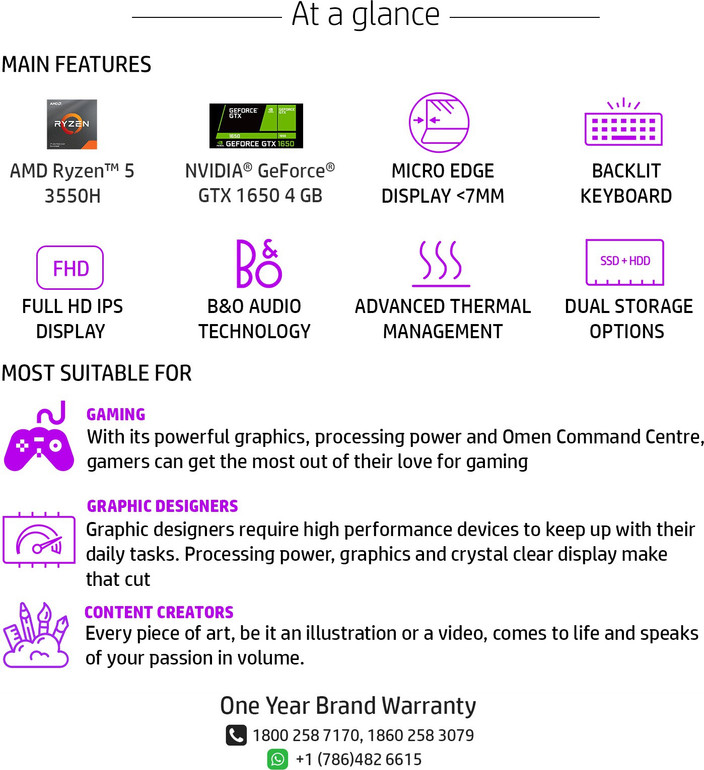 HP Pavilion Gaming AMD Ryzen Quad Core 3550H (8 GB/1 TB HDD/Windows 10  Home/4 GB Graphics/NVIDIA GeForce GTX 1650) 15-ec0101AX Gaming Laptop