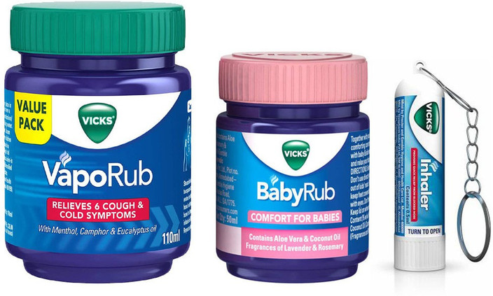 VICKS VapoRub RELIEVES 6 COLD SYMPTOMS 110ml BabyRub COMFORT FOR BABIES 50ml INHALER Balm Buy Baby Care Products in India Flipkart