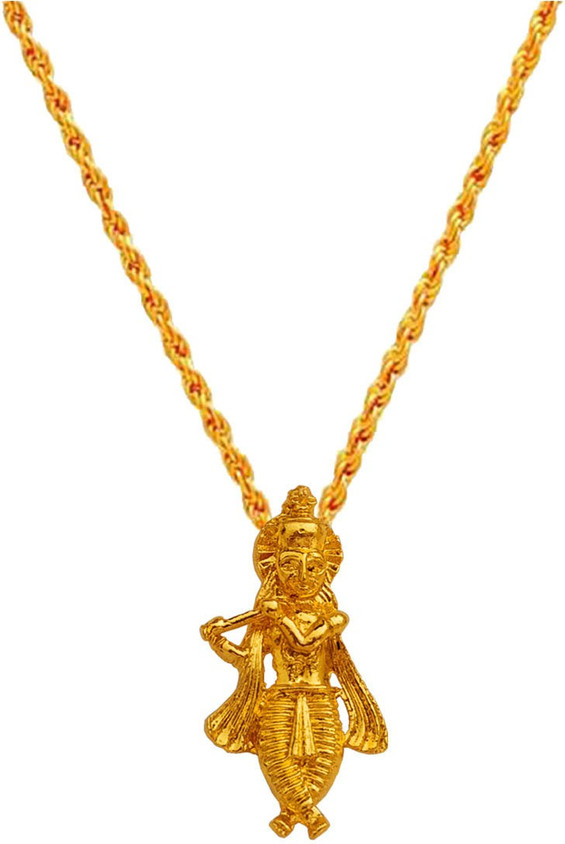 M Men Style Religious Lord Shree Krishna Kanha Locket With Chain  Gold-plated Brass Pendant Set