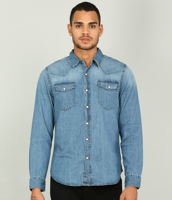 Blue Shirt Denim Shirts On Flipkart GAP Men Solid Casual Blue Shirt