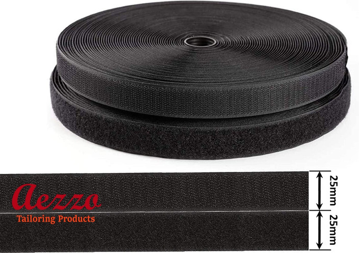 Aezzo Black Velcro Hook Loop Sew-on Fastener tape roll strips Meter  Length Inch (25mm) Use in Sofas Backs, Footwear, Pillow Covers,  Bags,