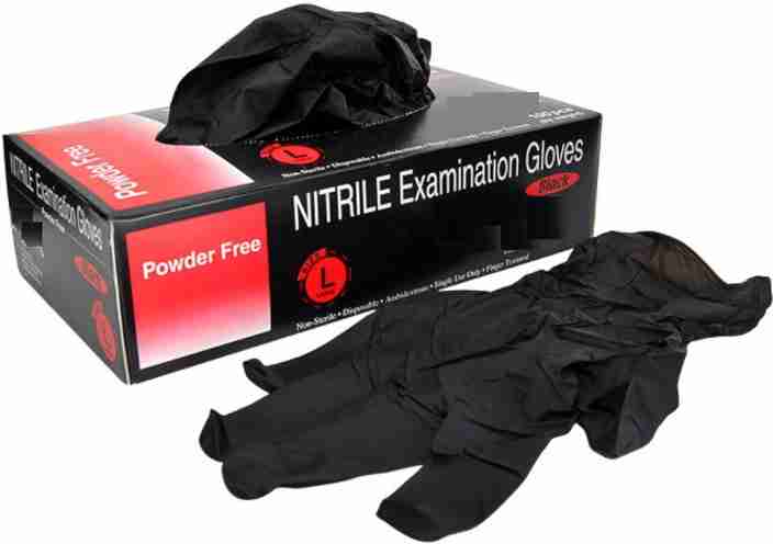 DM India Black Nitrile Powder free hand gloves (Large Size) Used