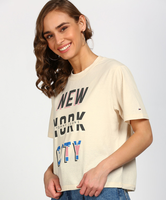 TOMMY HILFIGER Printed Women Round Neck White T-Shirt Buy TOMMY