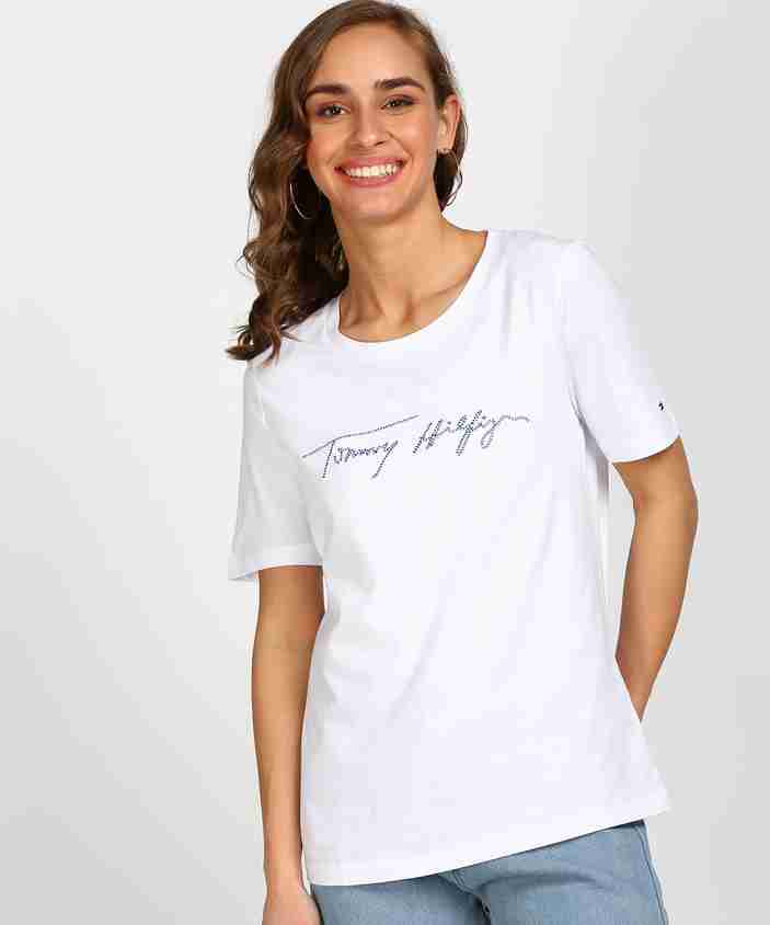 TOMMY HILFIGER Embroidered Women Round Neck White T-Shirt Buy
