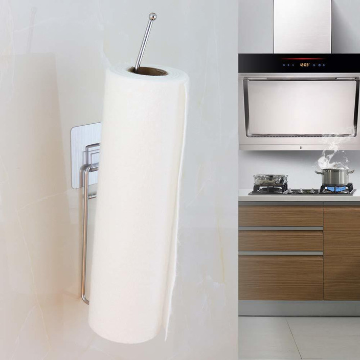 UK Enterprise Paper Towel Holder with Magic Adhesive Pad, Kitchen Paper  Roll Holder Wall Mount, Stainless Steel Self Adhesive Wall Mount Towel Bar  for