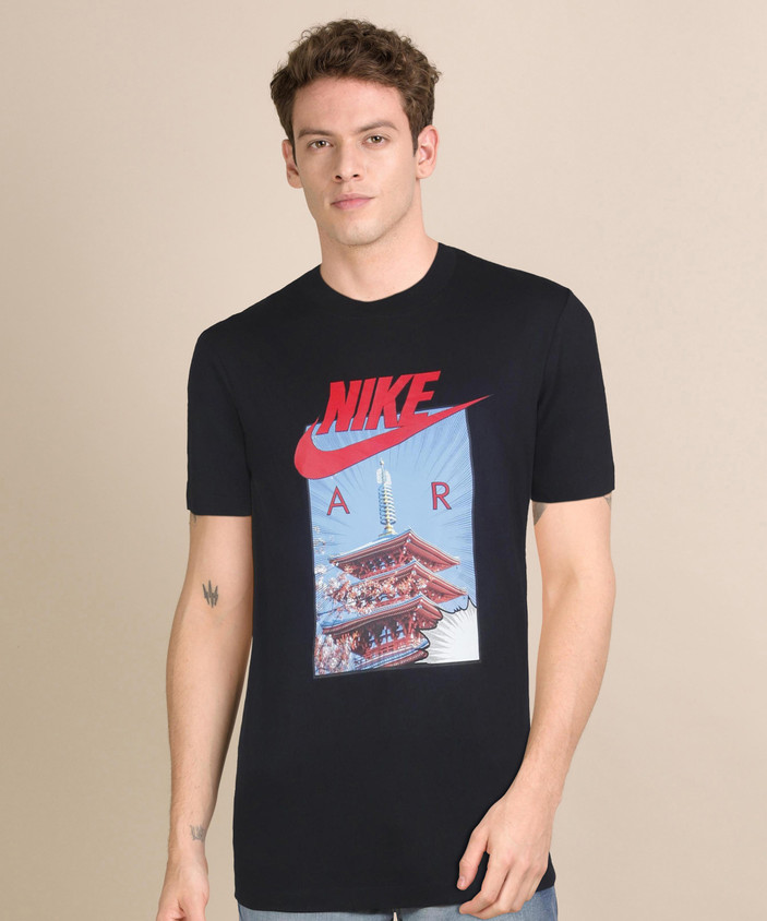 NIKE Printed Men Round Neck Black T-Shirt