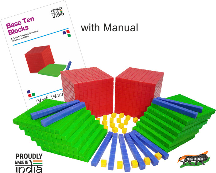Edxeducation Four Color Plastic Base Ten Blocks - 121 Piece Math Manipulative Set For Kids Learning
