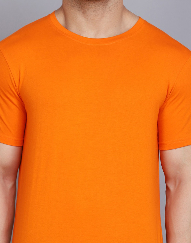 Orange Colour Plain T Shirt SLOWLORIS Solid Men Round Neck Orange
