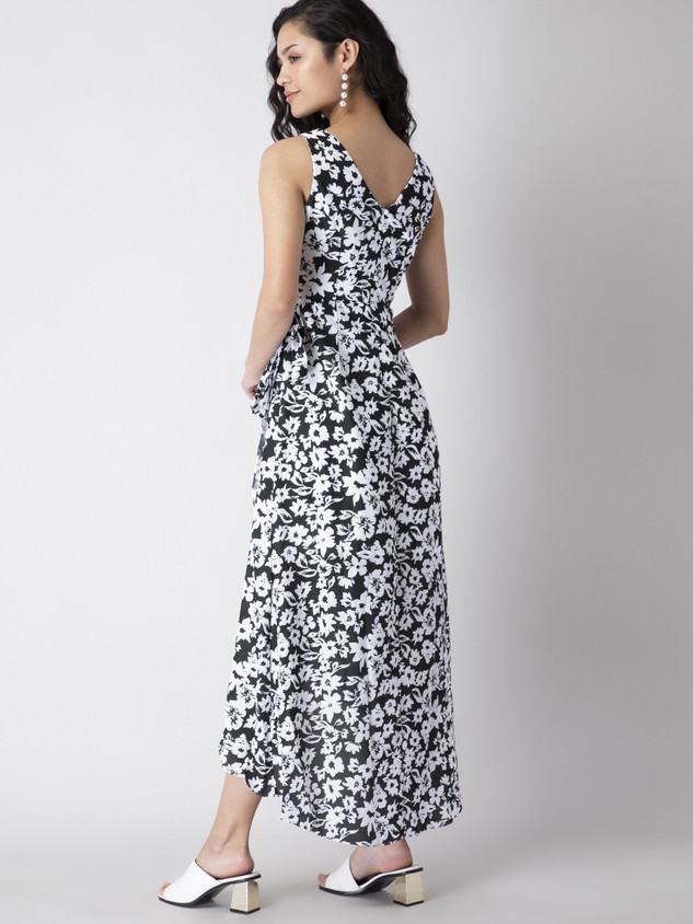 FABALLEY Women Wrap Black, White Maxi/Full Length Dress