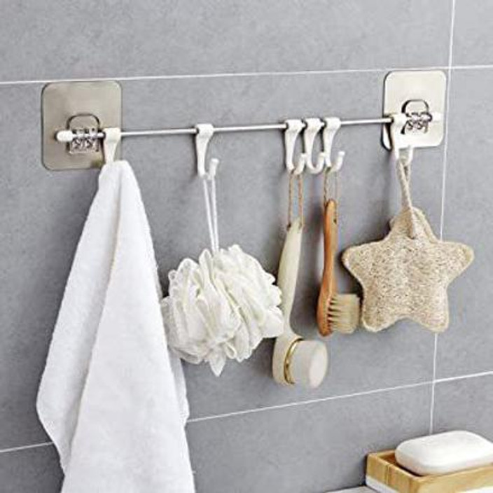 KRAZE Hook Magic Sticker Self Adhesive Bathroom Towel Hanger Hook Rail  kitchen Steel, White Towel Holder