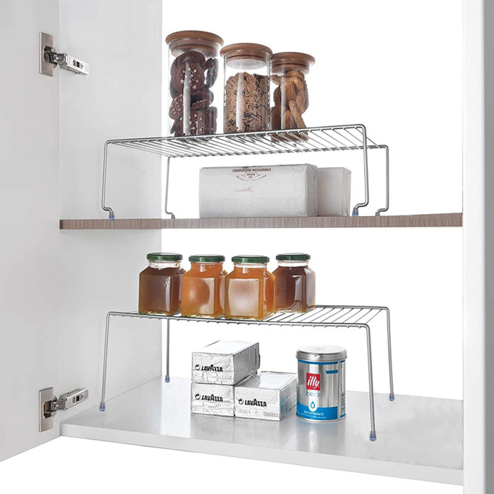 SMART SLIDE Plate Kitchen Rack Steel Shelves Stainless Steel Kitchen Cabinet Shelf Organizer, Expandable Stackable Counter Spice Racks,