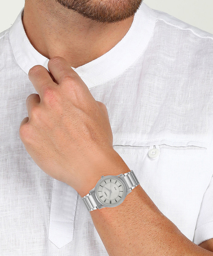 silver dial men's watch