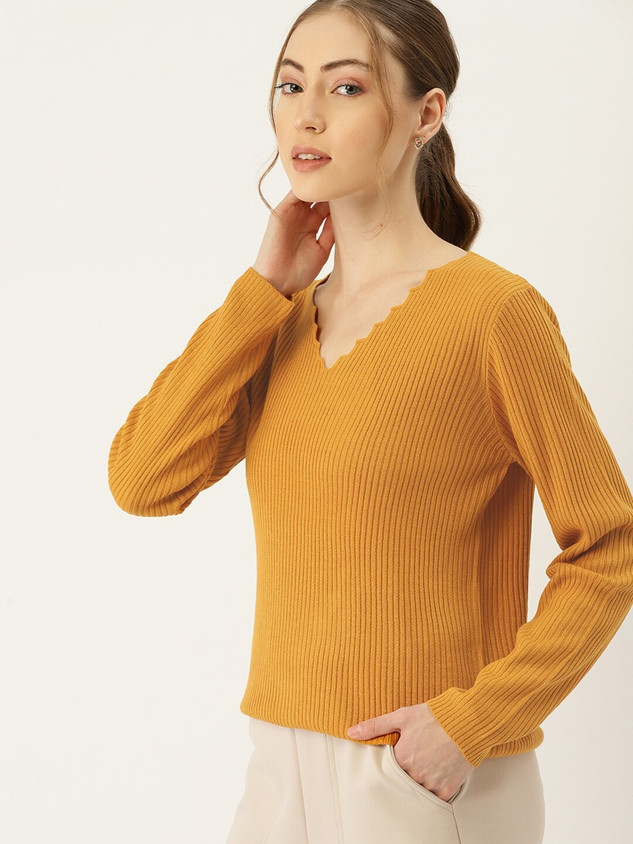 Dressberry Striped V Neck Casual Women Yellow Sweater Buy - Technical View