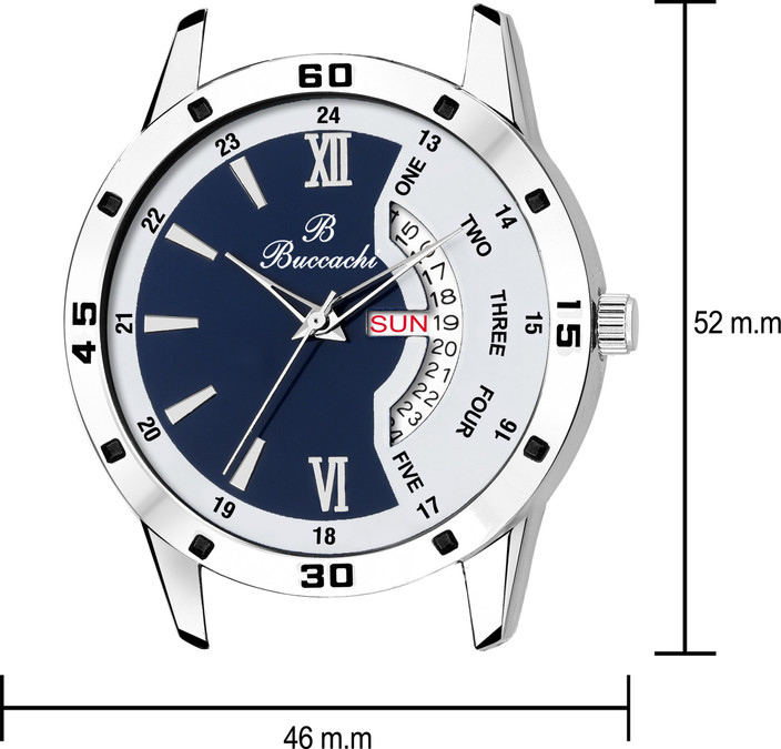 Buccachi White Blue Dial Day Date Watch for Men/Boys Analog Watch For  Men