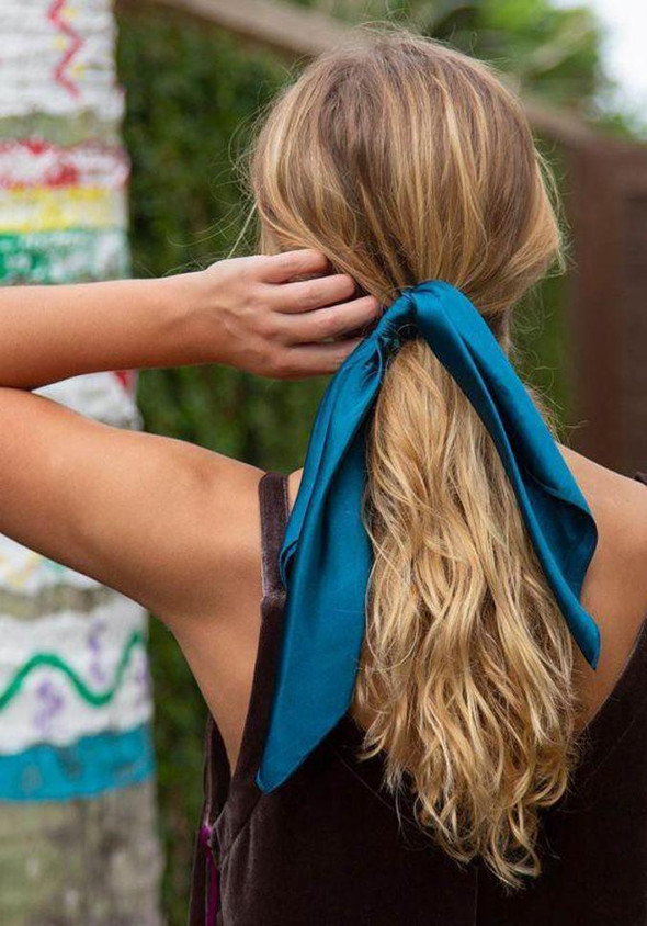 Head Scarf With Ponytail ASG Pcs Long Plain Silk Ribbon Hair Tie