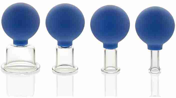 Set Ventouses Visage En Silicone - 4 Cups + 1 Gua Sha - Massage Facial Anti-rides - Détente Et Beauté - Bleu