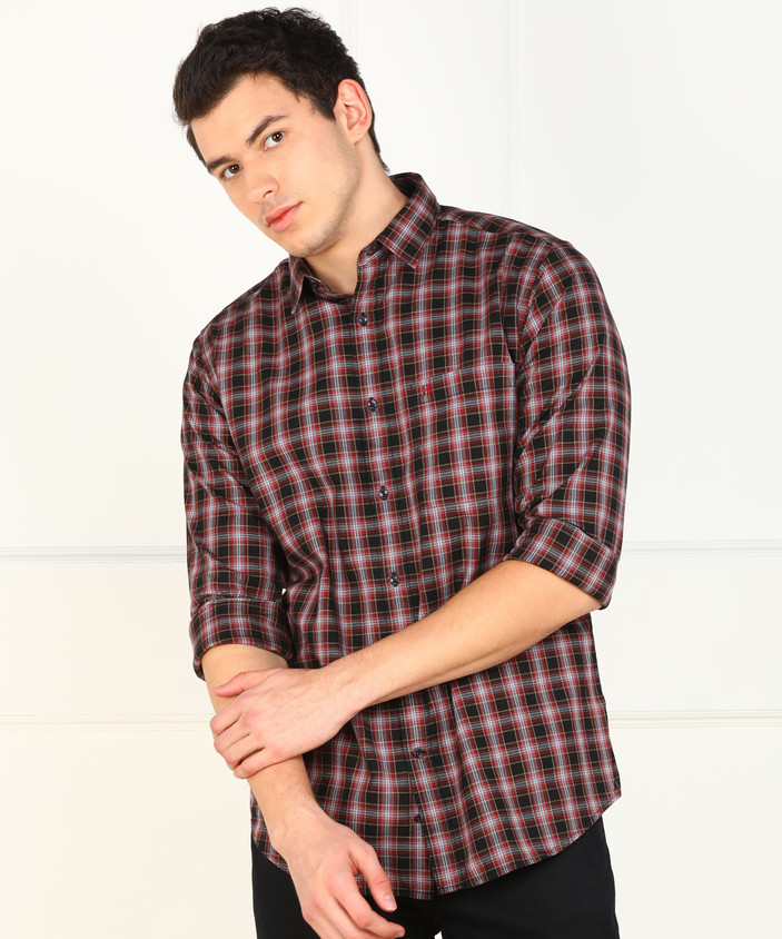 【DEARMINE】Maroon Check Shirt Raymond Men Checkered Casual Maroon Shirt - Buy Raymond Men