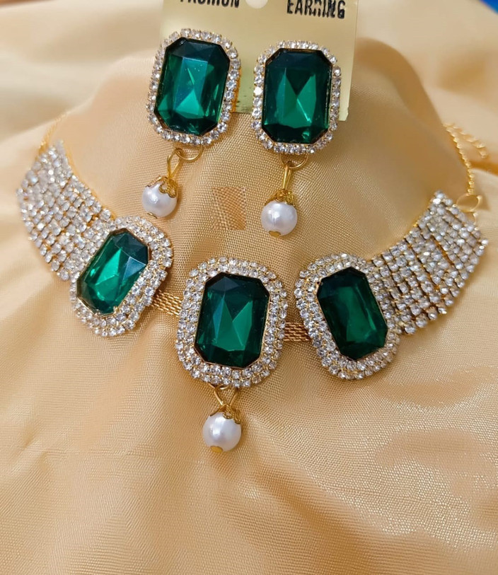 JewelShadi Alloy Gold-plated Green Jewellery Set Price in India