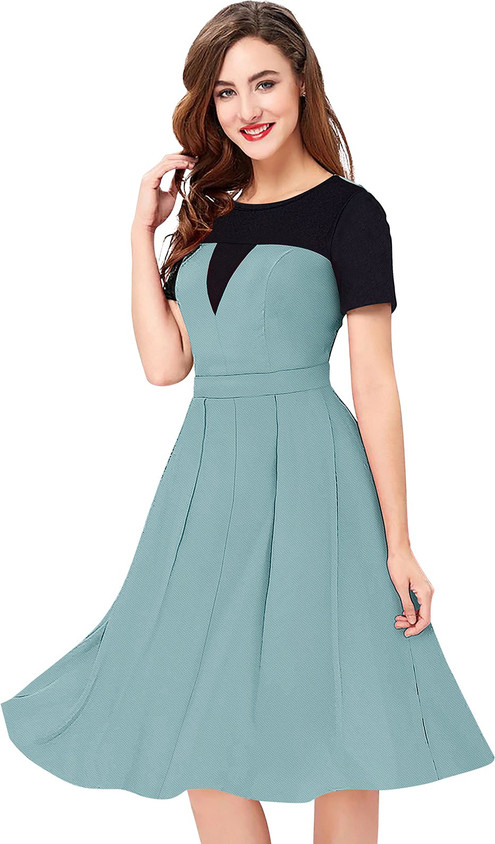 Fashion Tex Women Fit and Flare Light Green Knee Length Dress