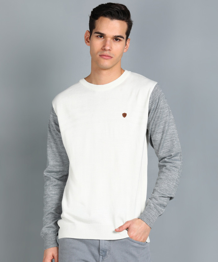 Raymond Striped Round Neck Casual Men Grey Sweater Buy Raymond