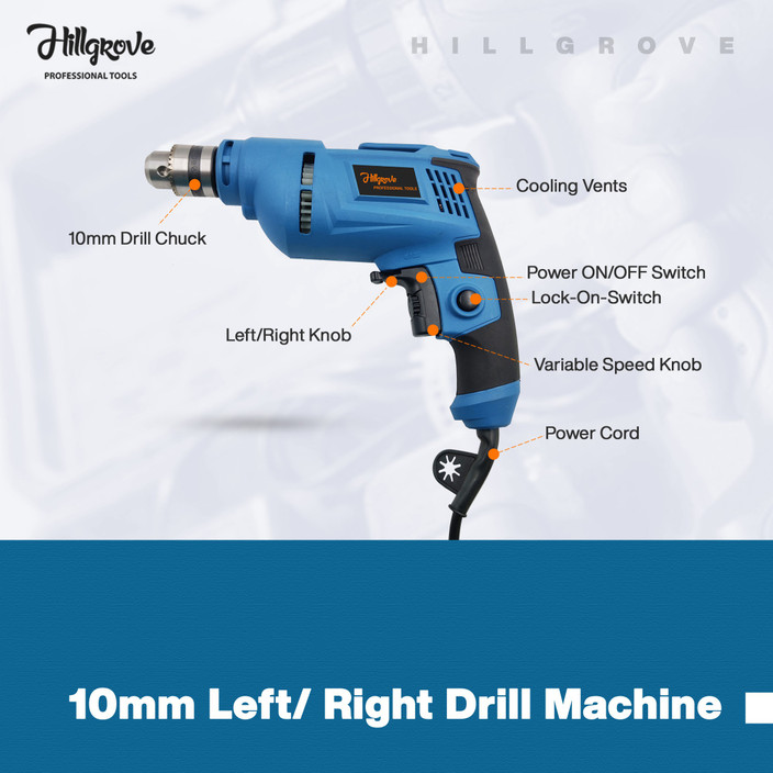 Hillgrove HGPD2M5 500W Power Drill Machine with Drill Bits for