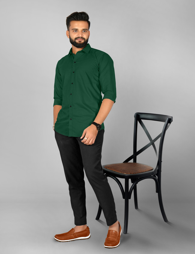 And Black Pant Combination Dark Green Shirt Outfit Mens StyleMODO