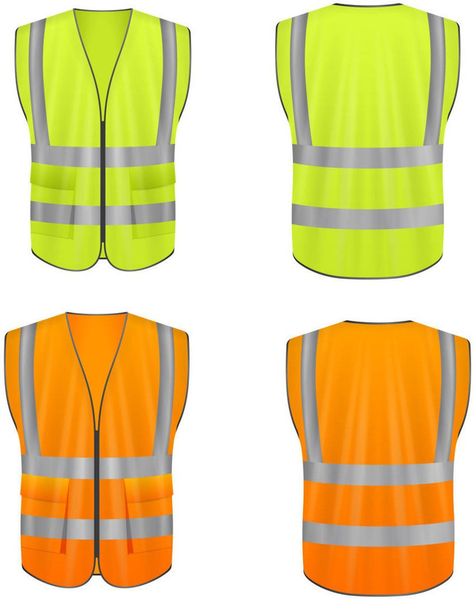 SHASALES High Visibility Safety Vest Reflective Strips,Front Zipper  (GREEN and ORANGE) Safety Jacket