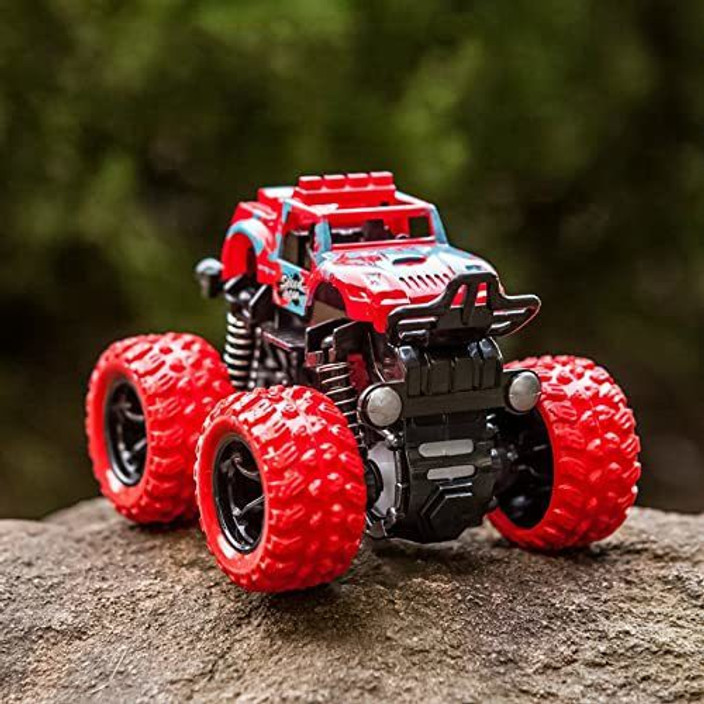 KIDDILY Mini Monster Truck Friction Cars Toys, 360 Degree Stunt 4wd Cars  Push go Truck