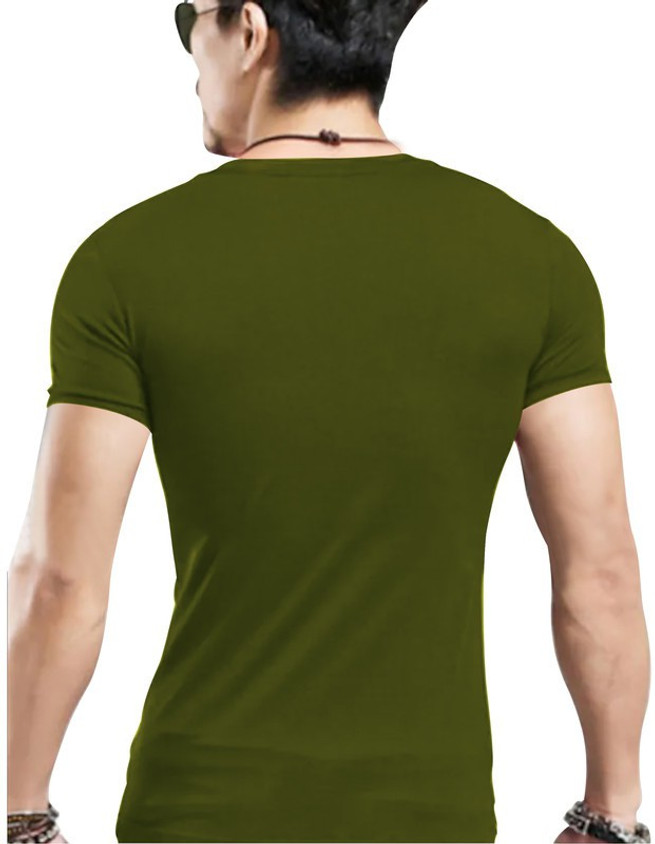 Fashion And Youth Graphic Print Men Round Neck Dark Green T-Shirt
