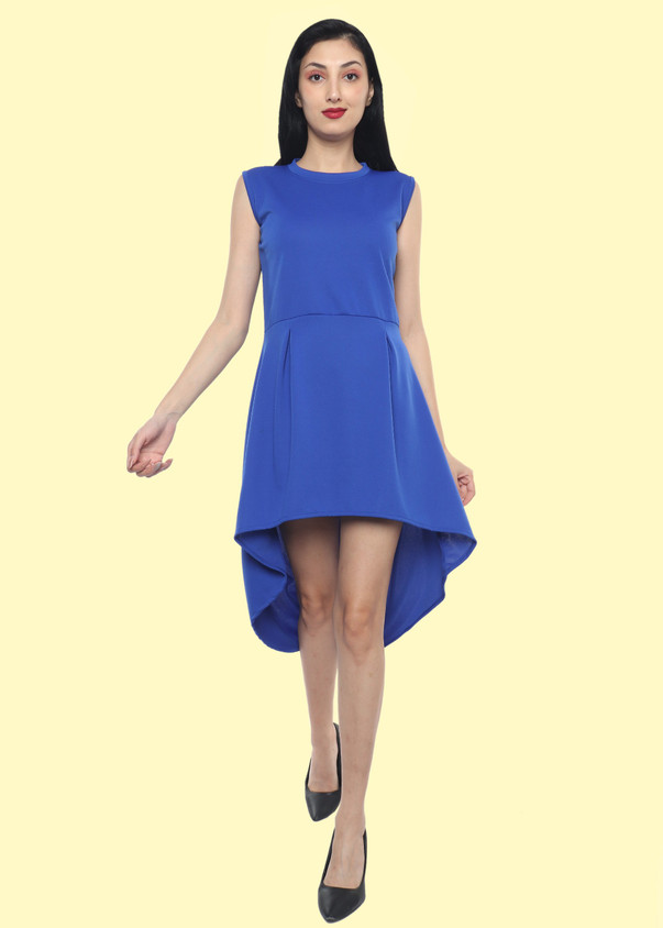 DyrectDeals Women High Low Blue Knee Length Dress