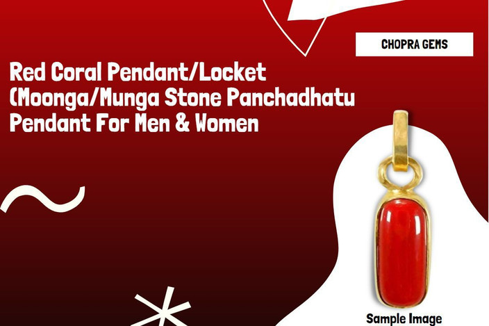 Chopra Gems Red Coral Pendant/Locket (Moonga/Munga Stone Pendant) Gemstone  Locket Pendant Gold-plated Stone Pendant