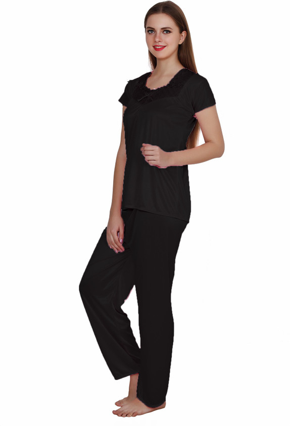 Kanika Women Solid Purple, Black Night Suit Set Price in India