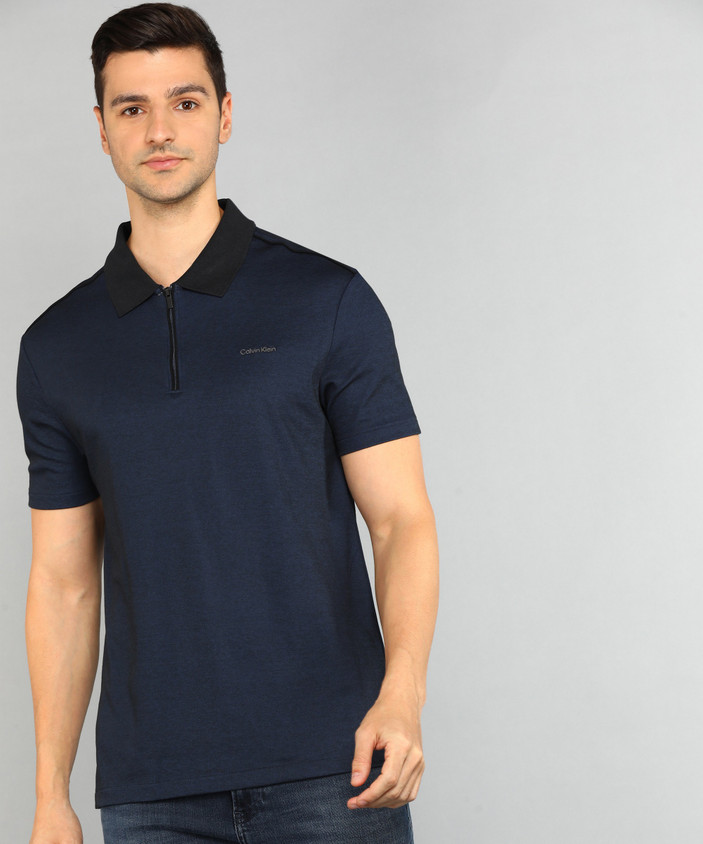 Calvin Klein Jeans Solid Men Polo Neck Navy Blue T-Shirt