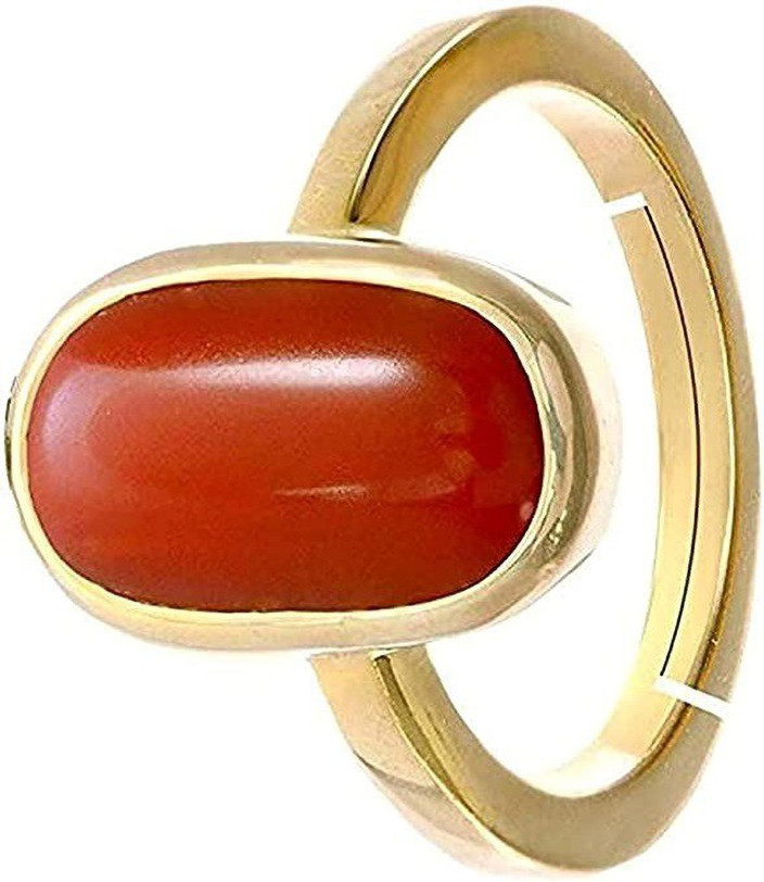 EVERYTHING GEMS Ratti Carat Coral Natural Certified Moonga  Astrological Stone Coral Brass Coral Gold Plated Ring