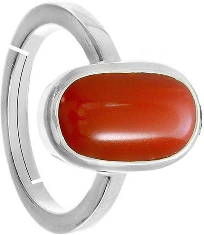 EVERYTHING GEMS Ratti Carat Red Coral Moonga Amazing Quality By Lab Certified Stone Brass Coral Silver Plated Ring