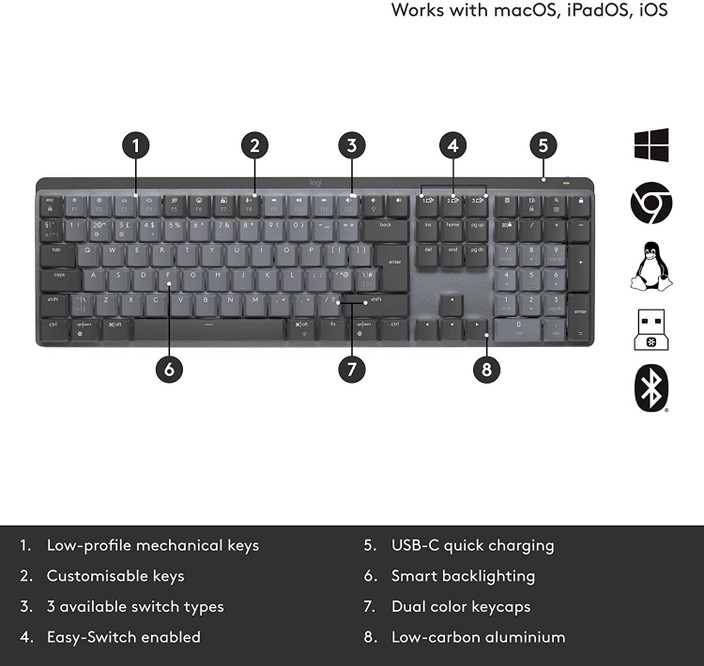 Logitech MX Keys Mechanical Wireless Standard Multi-device