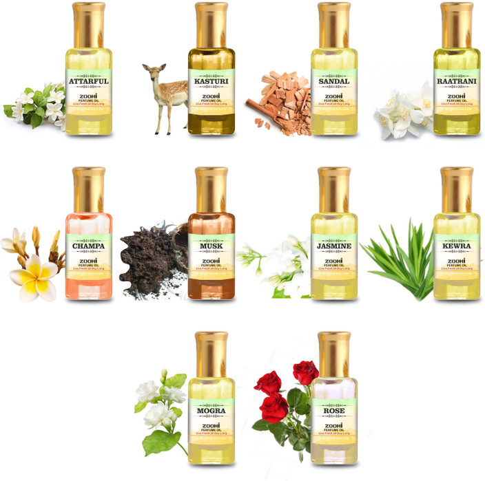 ZOOHI Attar Jasmine,Kacchi Chameli,Ratrani,Mogra For Unisex (Combo