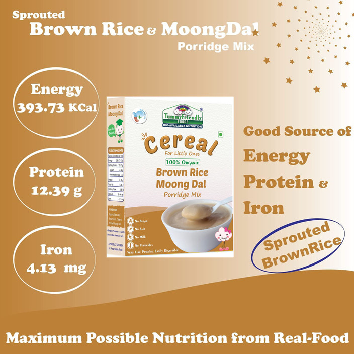 TummyFriendly Foods USDA Certified 100% Organic Sprouted Brown Rice, Moong Dal Porridge Mix |Excellent Weight Gain Baby Food|Made of Sprouted Whole